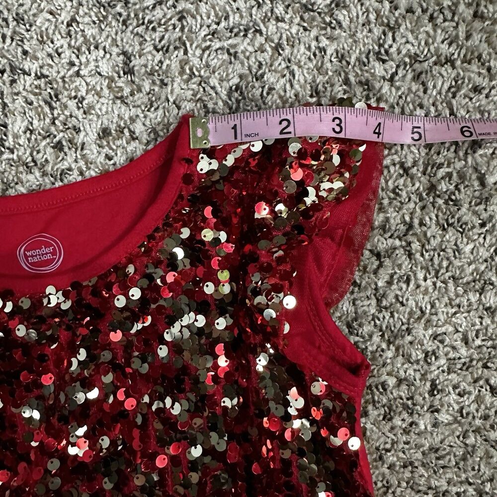 Wonder Nation Girl's Sz S 6-6X Sequence Red Knee Length Dress Holiday Festive - Picture 6 of 7